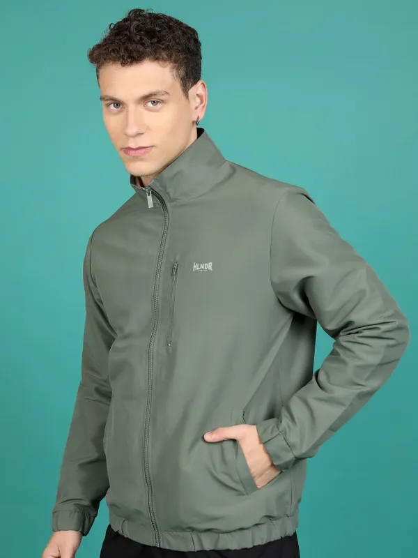  Highlander Men Olive Solid Bomber Jackets