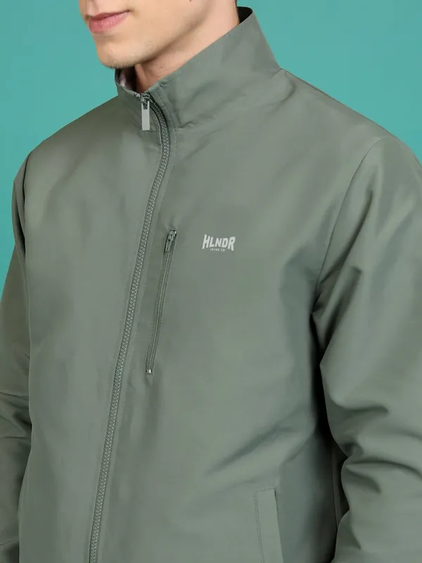  Highlander Men Olive Solid Bomber Jackets