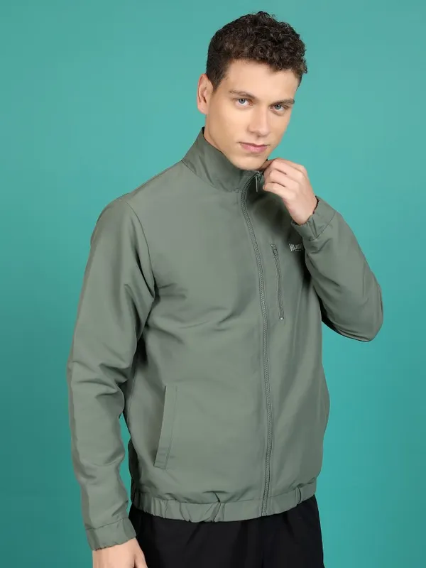  Highlander Men Olive Solid Bomber Jackets