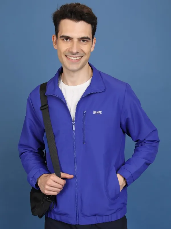  Highlander Men Blue Solid Bomber Jackets
