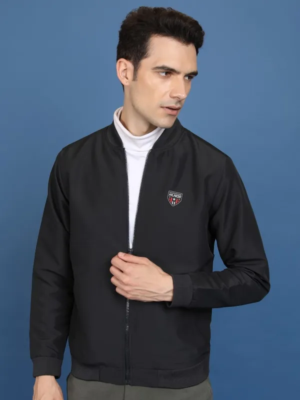  Highlander Men Black Solid Bomber Jackets