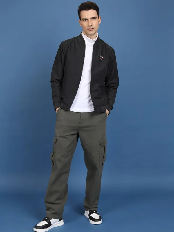  Highlander Men Black Solid Bomber Jackets
