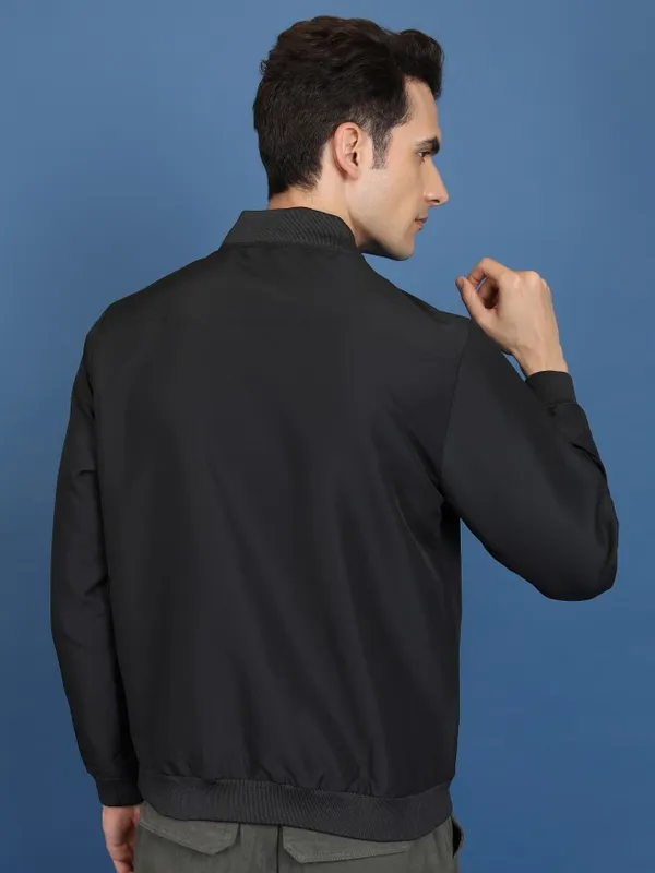  Highlander Men Black Solid Bomber Jackets