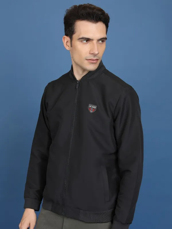  Highlander Men Black Solid Bomber Jackets