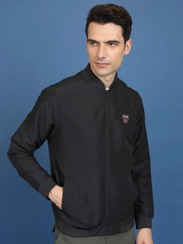  Highlander Men Black Solid Bomber Jackets