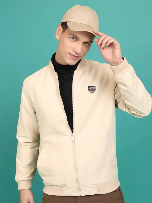  Highlander Men Khaki Solid Bomber Jackets