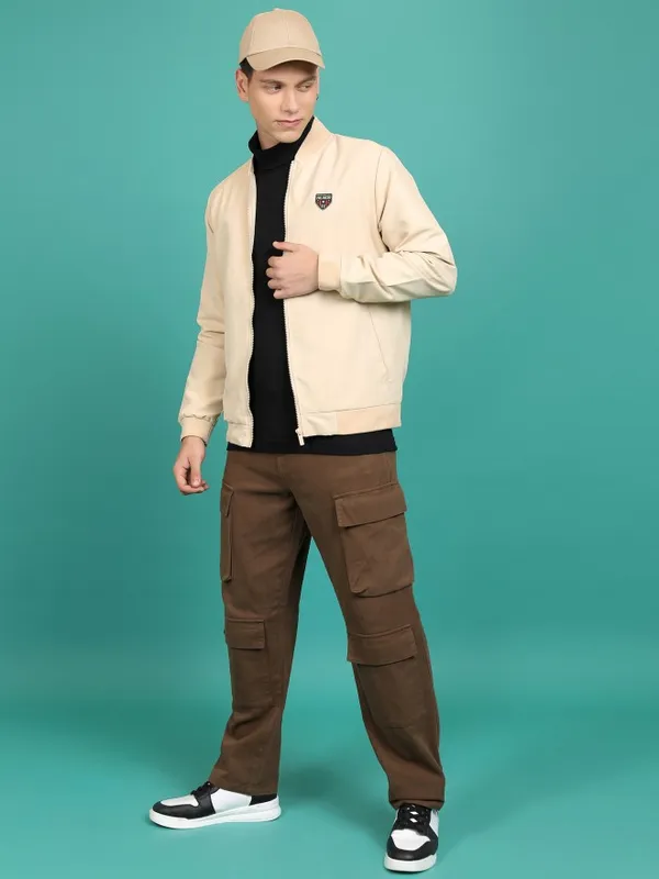  Highlander Men Khaki Solid Bomber Jackets