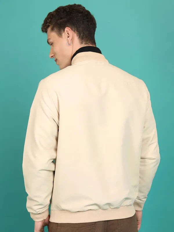  Highlander Men Khaki Solid Bomber Jackets
