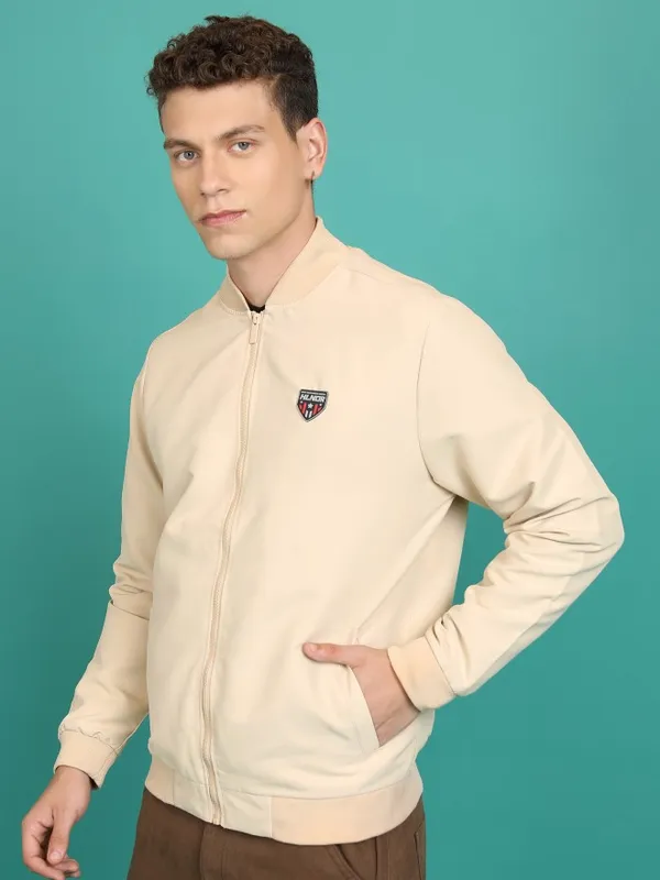  Highlander Men Khaki Solid Bomber Jackets