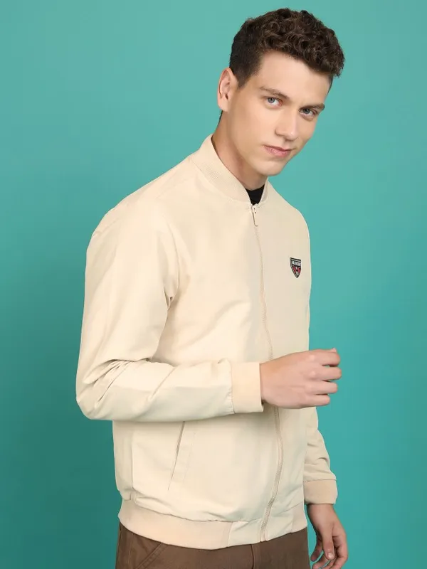  Highlander Men Khaki Solid Bomber Jackets