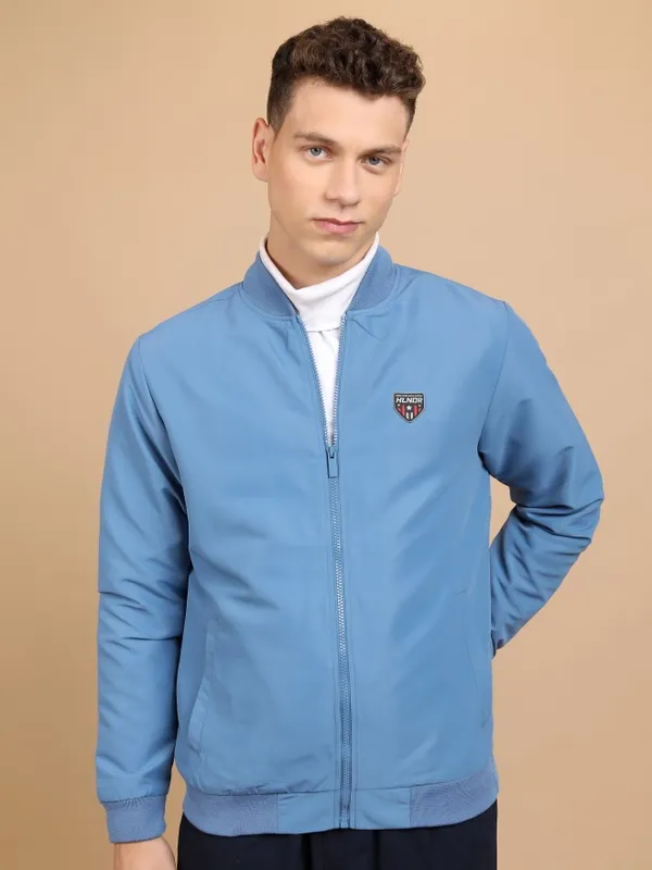 Highlander Men Blue Solid Bomber Jackets