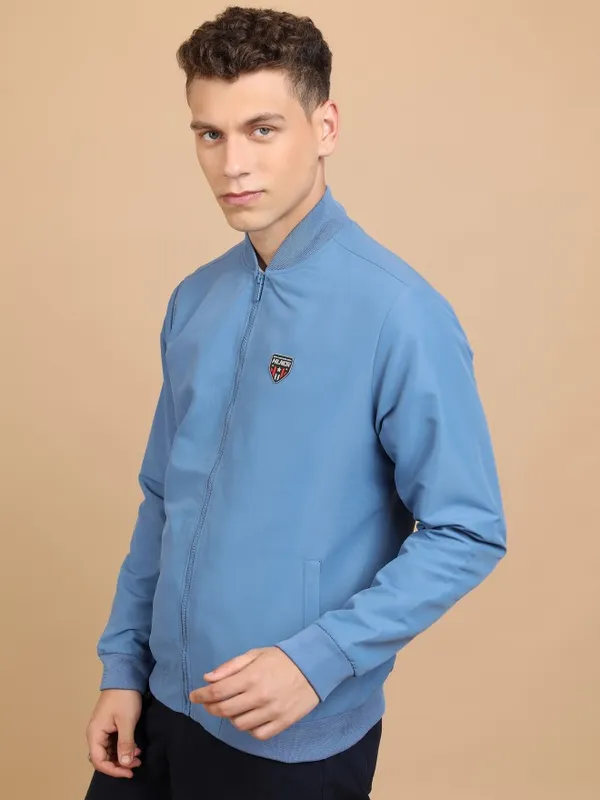  Highlander Men Blue Solid Bomber Jackets
