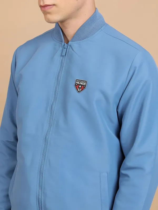  Highlander Men Blue Solid Bomber Jackets