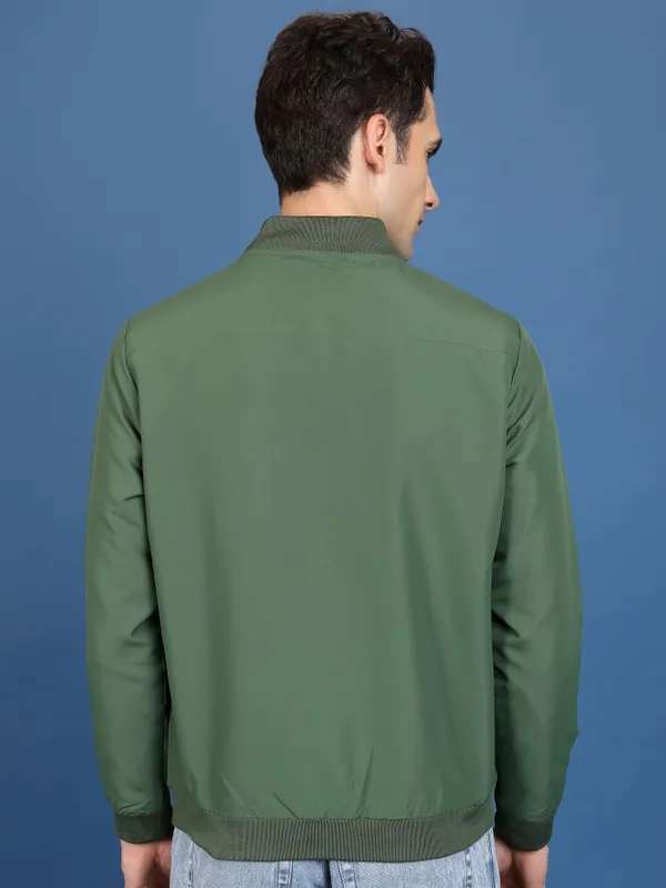  Highlander Men Olive Solid Bomber Jackets