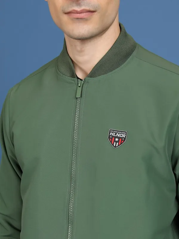  Highlander Men Olive Solid Bomber Jackets