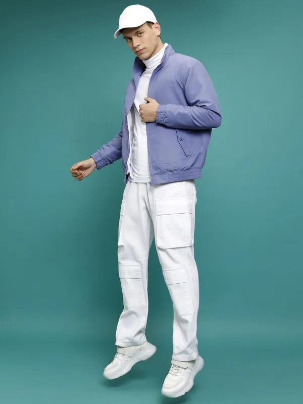  Ketch Men Navy Blue Solid Bomber Jackets