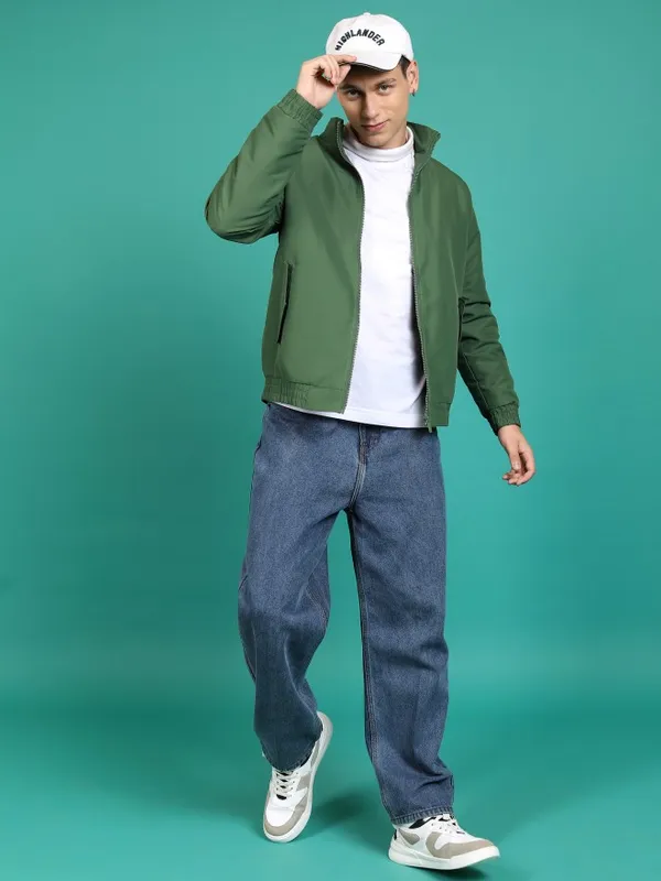 Ketch Men Olive Solid Bomber Jacket