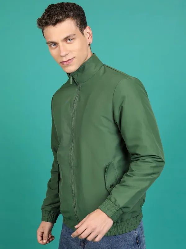 Ketch Men Olive Solid Bomber Jacket