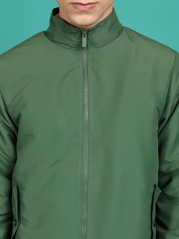 Ketch Men Olive Solid Bomber Jacket