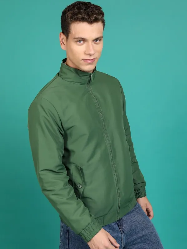 Ketch Men Olive Solid Bomber Jacket