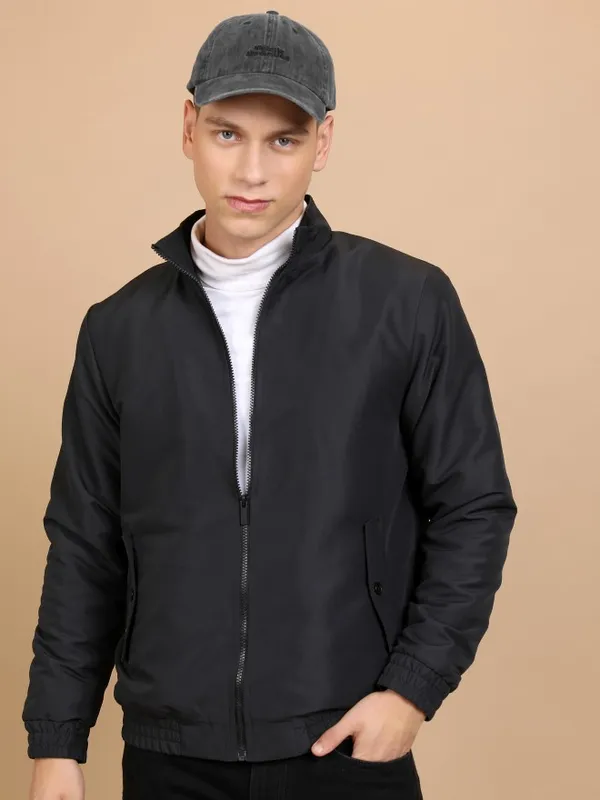  Ketch Men Black Solid Bomber Jackets