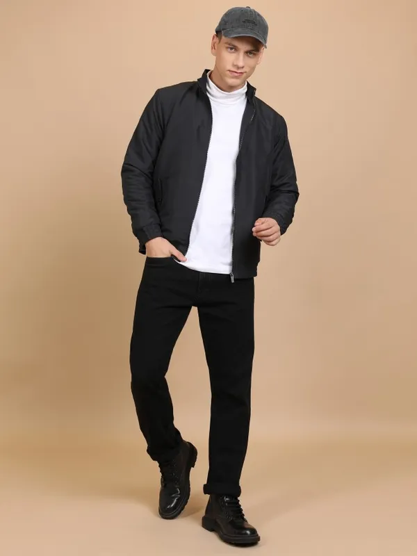  Ketch Men Black Solid Bomber Jackets