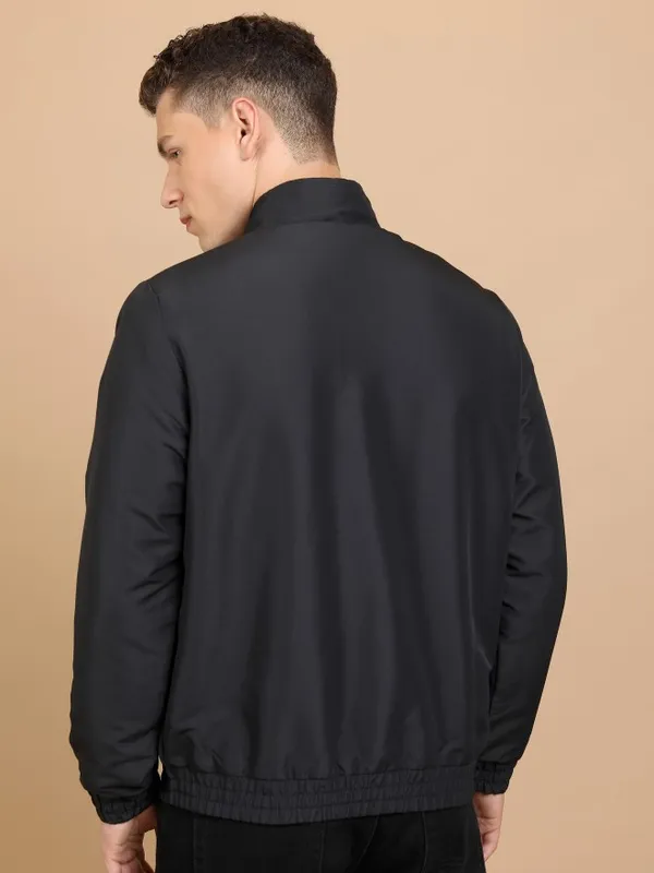  Ketch Men Black Solid Bomber Jackets