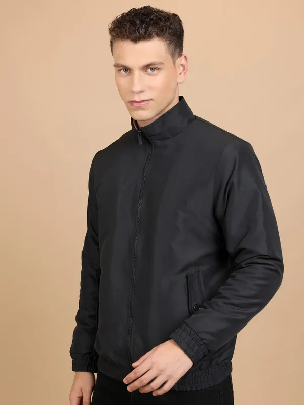  Ketch Men Black Solid Bomber Jackets