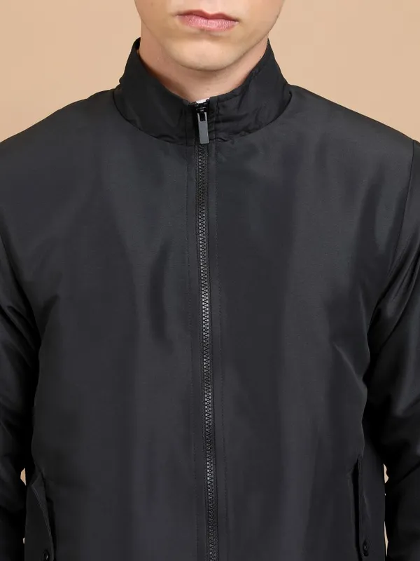  Ketch Men Black Solid Bomber Jackets