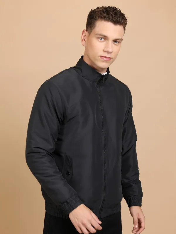  Ketch Men Black Solid Bomber Jackets