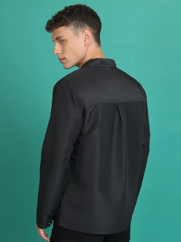 Ketch Men Black Solid Open Front Jacket