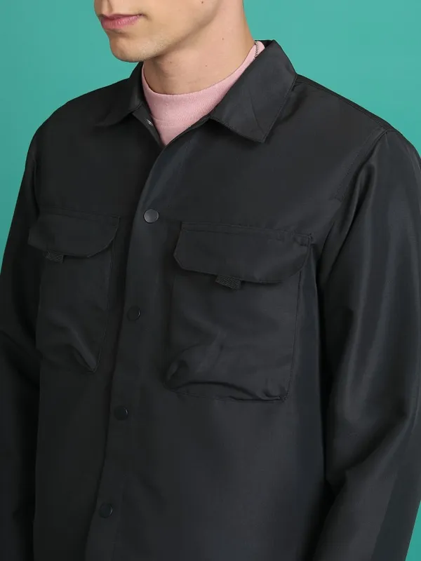 Ketch Men Black Solid Open Front Jacket