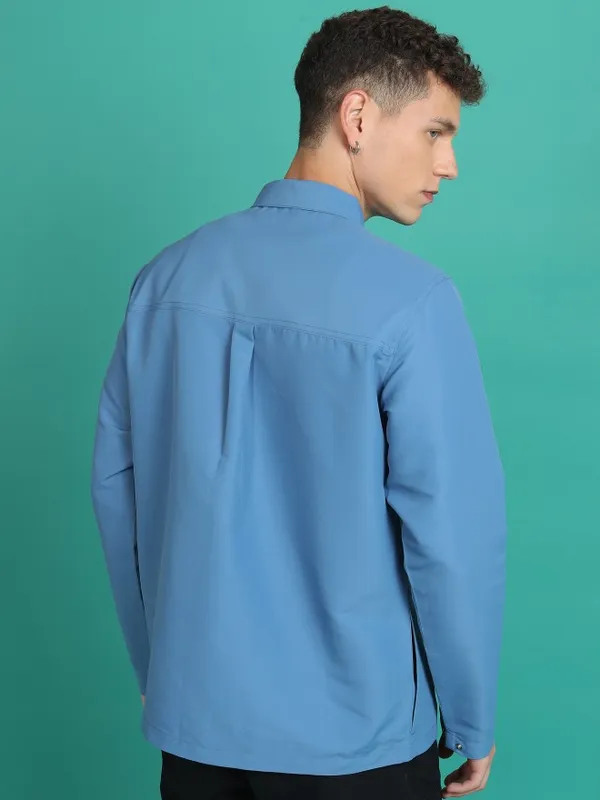 Ketch Men Blue Solid Open Front Jacket