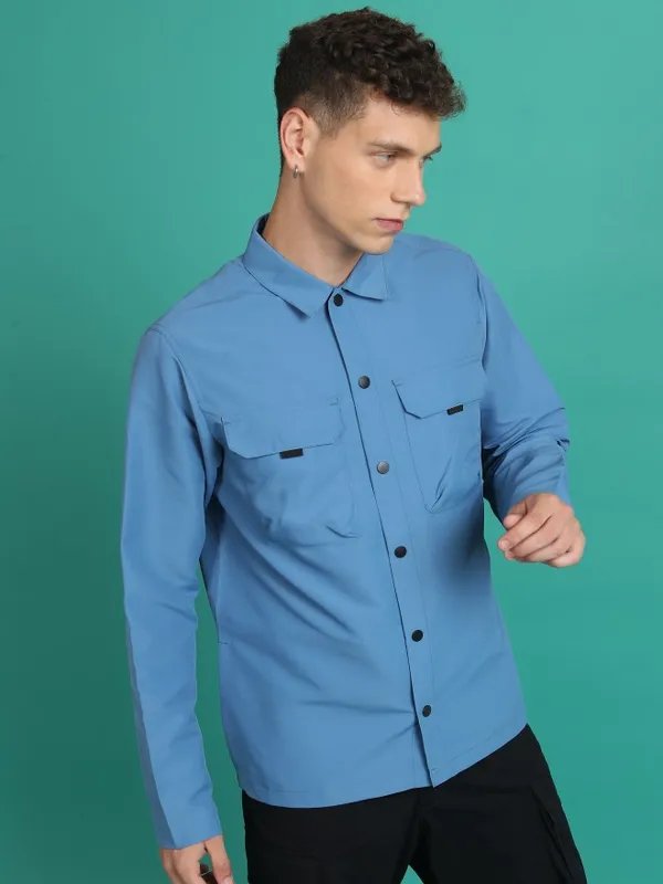 Ketch Men Blue Solid Open Front Jacket
