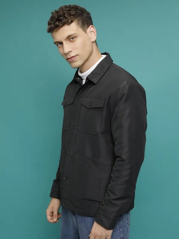  Ketch Men Black Solid Bomber Jackets