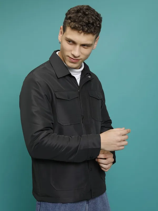  Ketch Men Black Solid Bomber Jackets