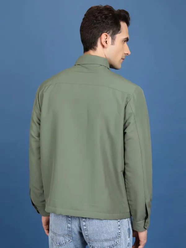 Ketch Men Olive Solid Open Front Jacket