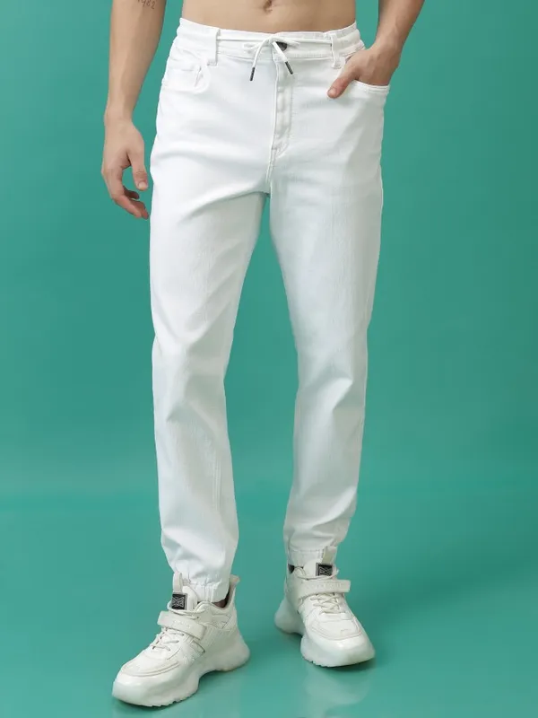  Highlander Men White Jogger Clean Look Jeans