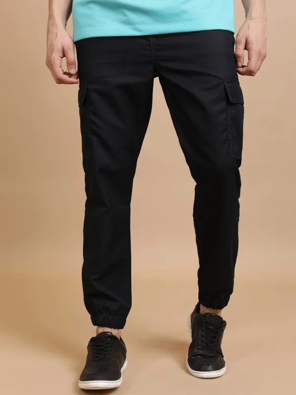  Highlander Men Navy Blue Regular Fit Solid Casual Trousers
