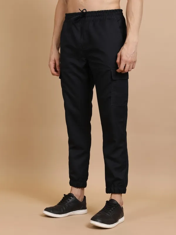  Highlander Men Navy Blue Regular Fit Solid Casual Trousers