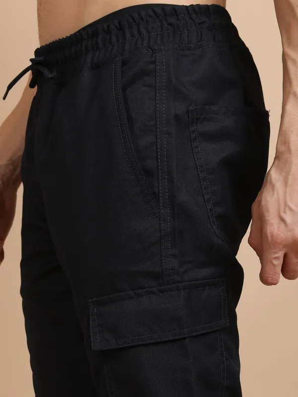  Highlander Men Navy Blue Regular Fit Solid Casual Trousers