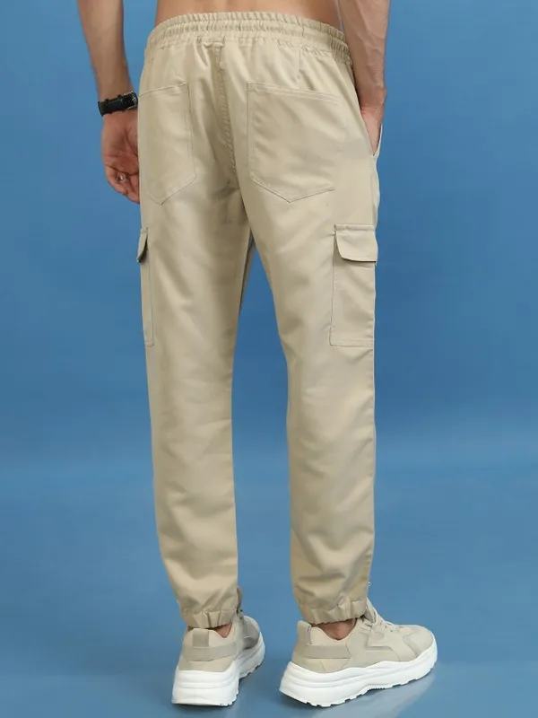  Highlander Men Beige Regular Fit Solid Casual Trousers