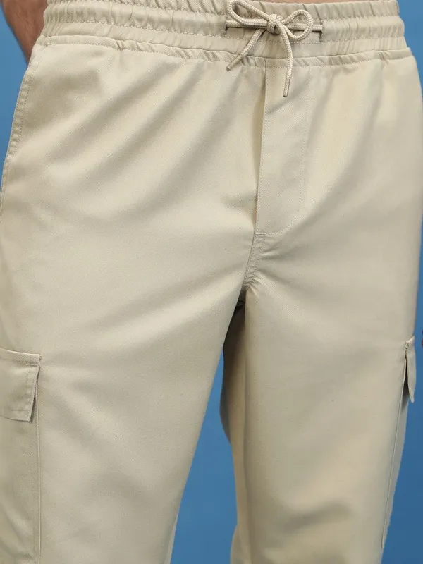  Highlander Men Beige Regular Fit Solid Casual Trousers