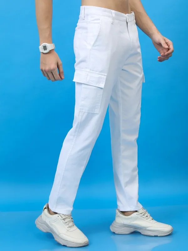  Highlander Men White Regular Fit Solid Casual Trousers