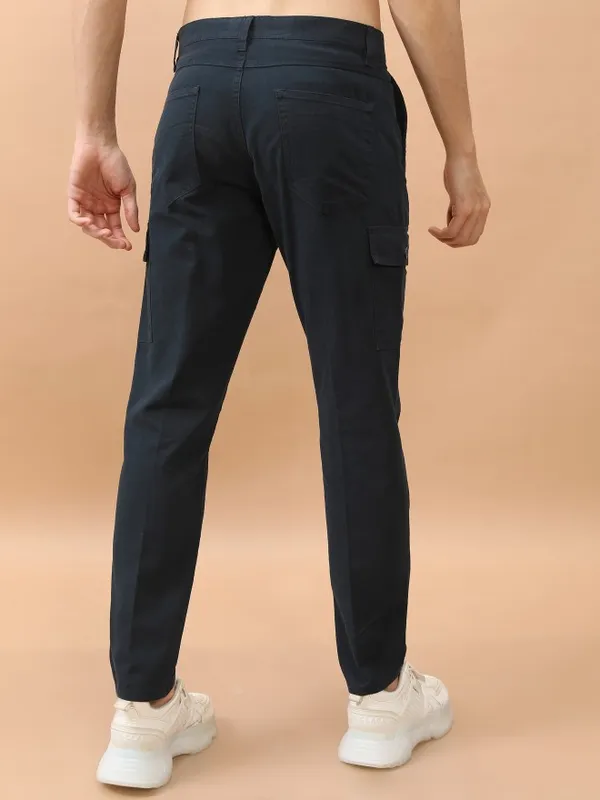  Highlander Men Navy Blue Regular Fit Solid Casual Trousers