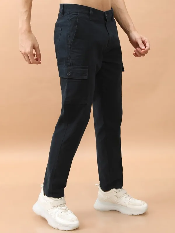  Highlander Men Navy Blue Regular Fit Solid Casual Trousers