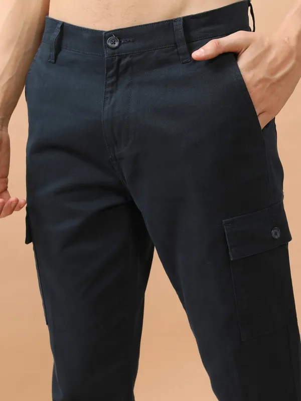  Highlander Men Navy Blue Regular Fit Solid Casual Trousers