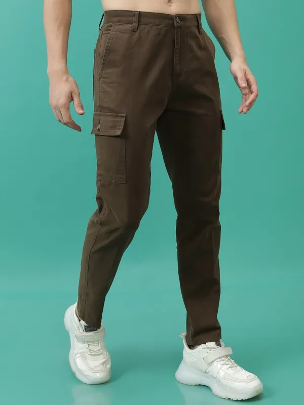  Highlander Men Brown Regular Fit Solid Casual Trousers