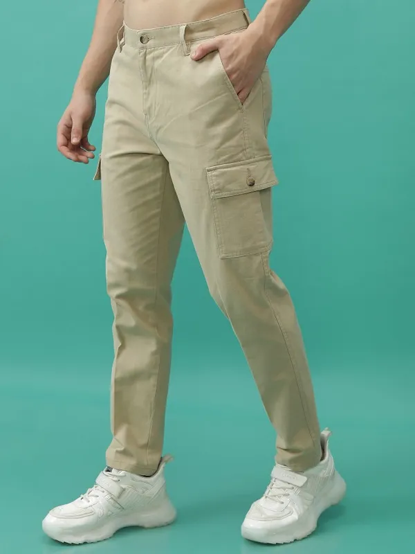 Highlander Men Green Regular Fit Solid Casual Trousers Cargo