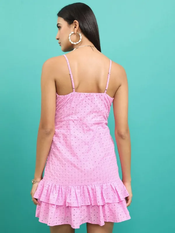 Tokyo Talkies Women Pink Self Design Drop-Waist Dress